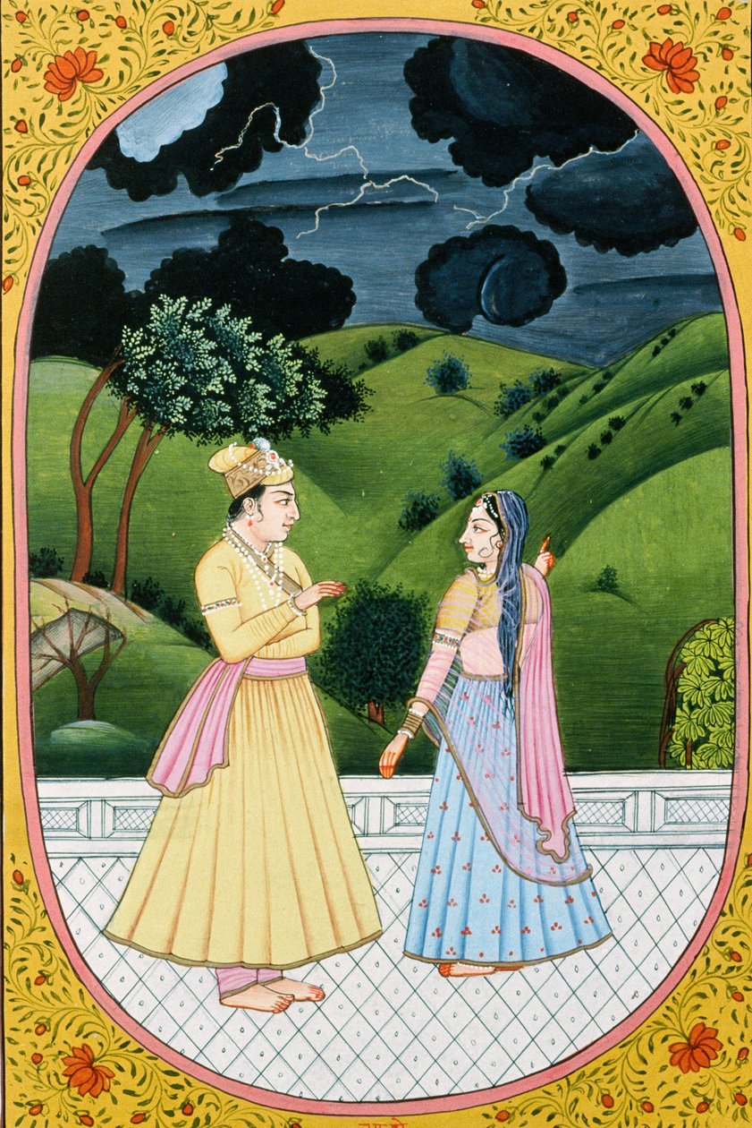 Calendário anual Imagem e pintura de um mês hindu Bhadon, Índia de School Indian