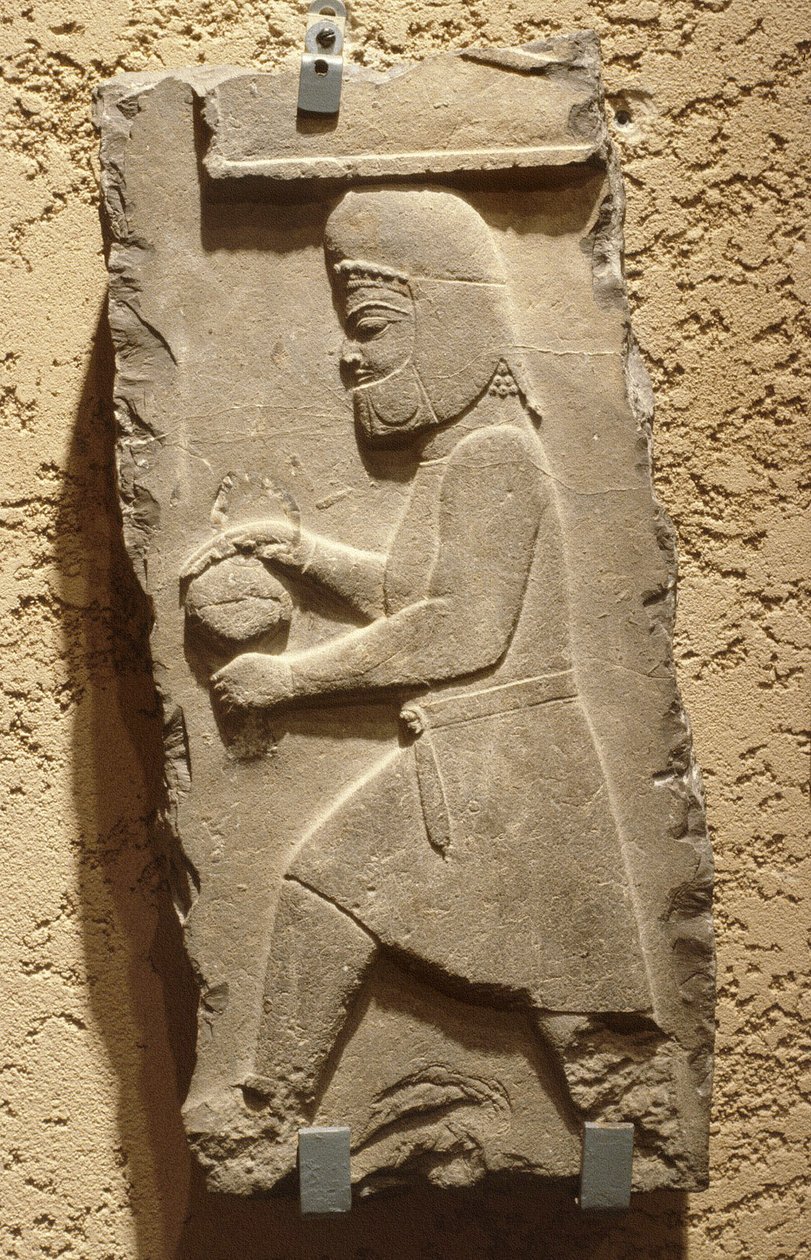 Um medo na corte real de Persépolis carregando um navio coberto, Aquemênida, c. 500 aC (calcário) de School Iranian