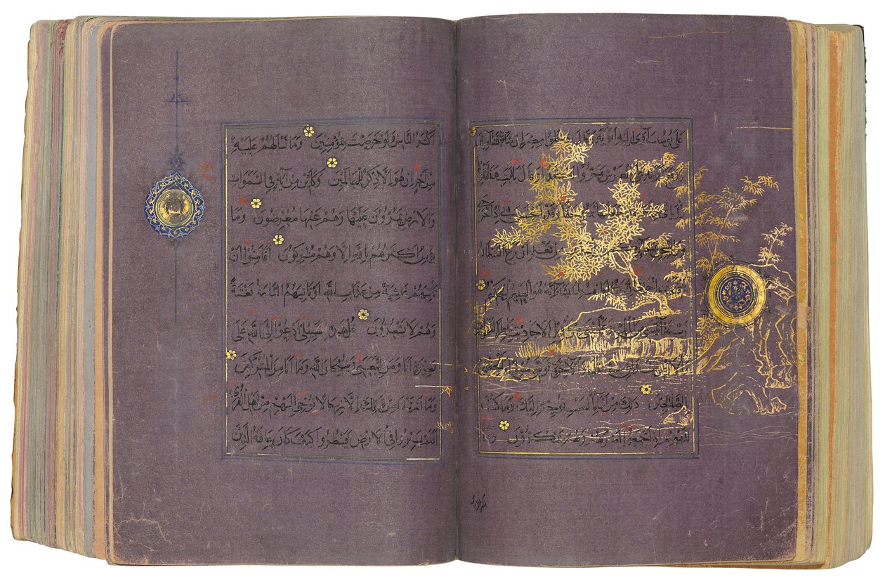 Alcorão Timúrida ou Aqquyunlu, Irã (ouro, tinta e pigmentos coloridos em papel chinês) de School Iranian