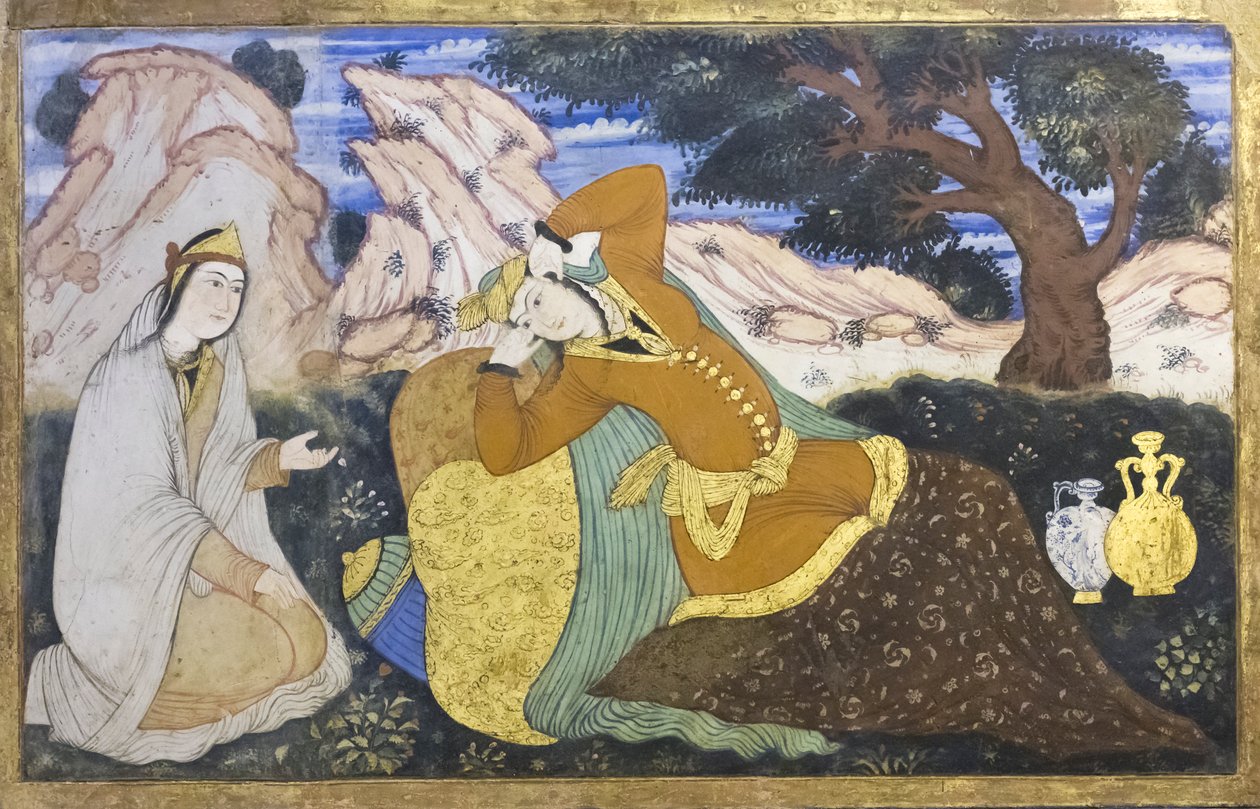 Fresco no palácio Chehel Sotoun, Esfahan, Irão de School Iranian