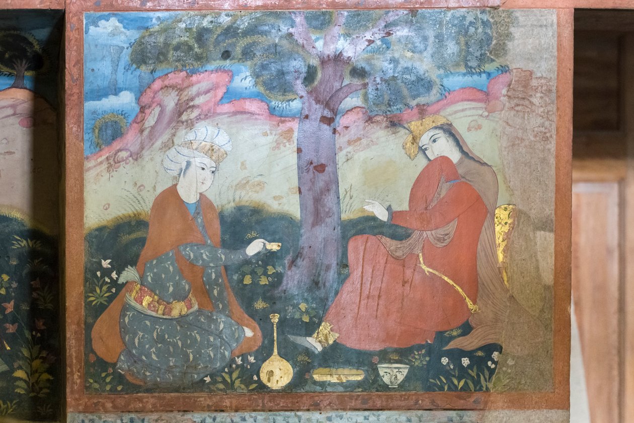 Fresco no palácio Chehel Sotoun, Esfahan, Irão de School Iranian