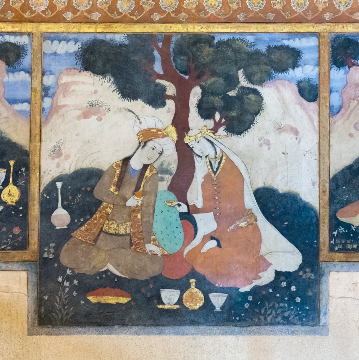 Fresco no palácio Chehel Sotoun, Esfahan, Irão de School Iranian