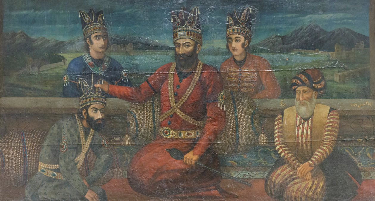 A coroação de Mohammad Shah Gurkani por Nader Shah, Abolhassan (óleo sobre tela) de School Iranian