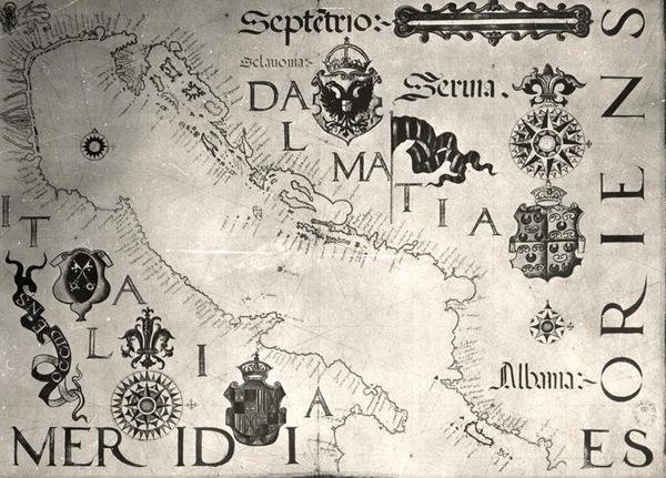 Um Mapa do Adriático (vellum) (foto a p/b) de School Italian