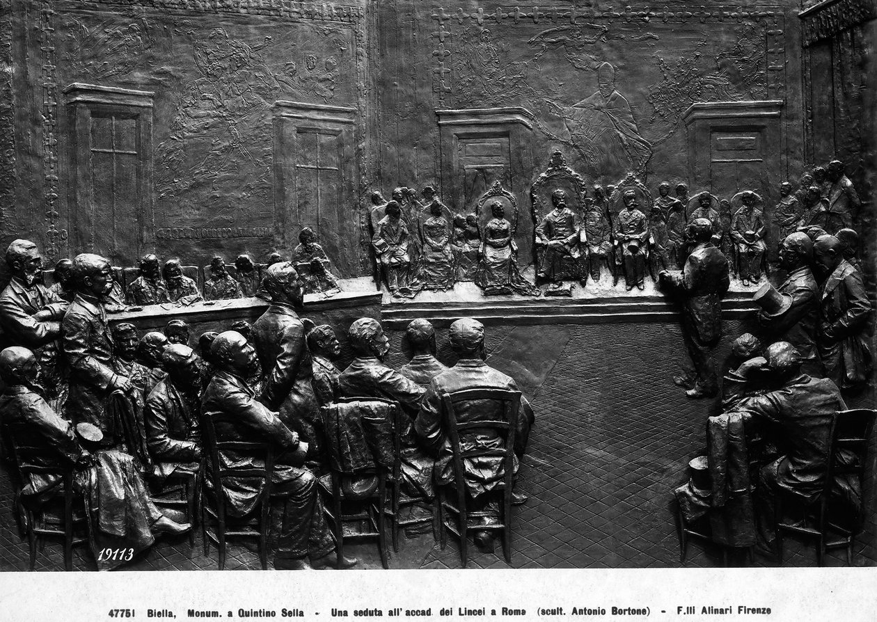 Uma sessão da Academia de Lincei em Roma (bronze) (foto a p/b) de School Italian