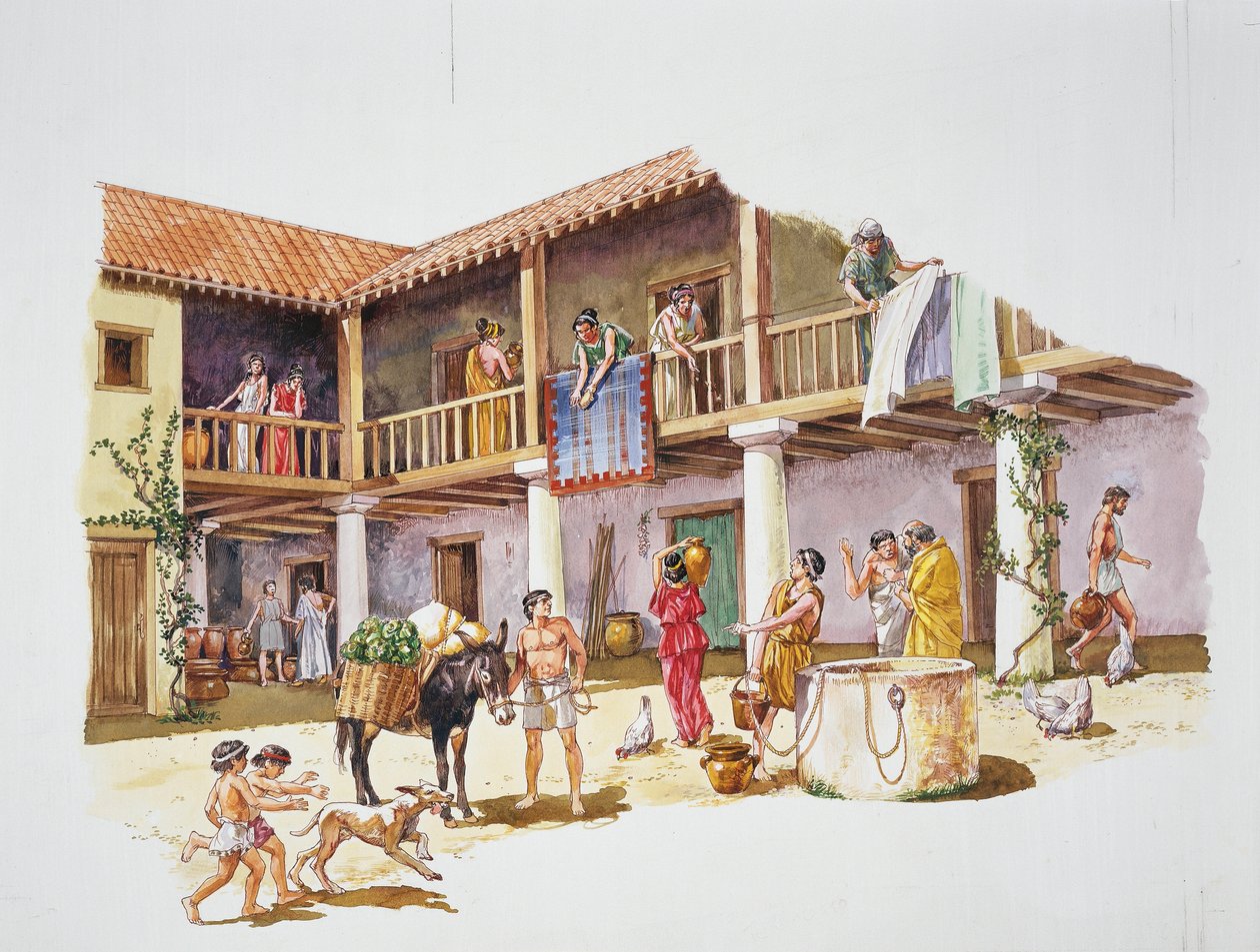 Antiga Atenas - reconstrução de uma casa (cor litho) de School Italian