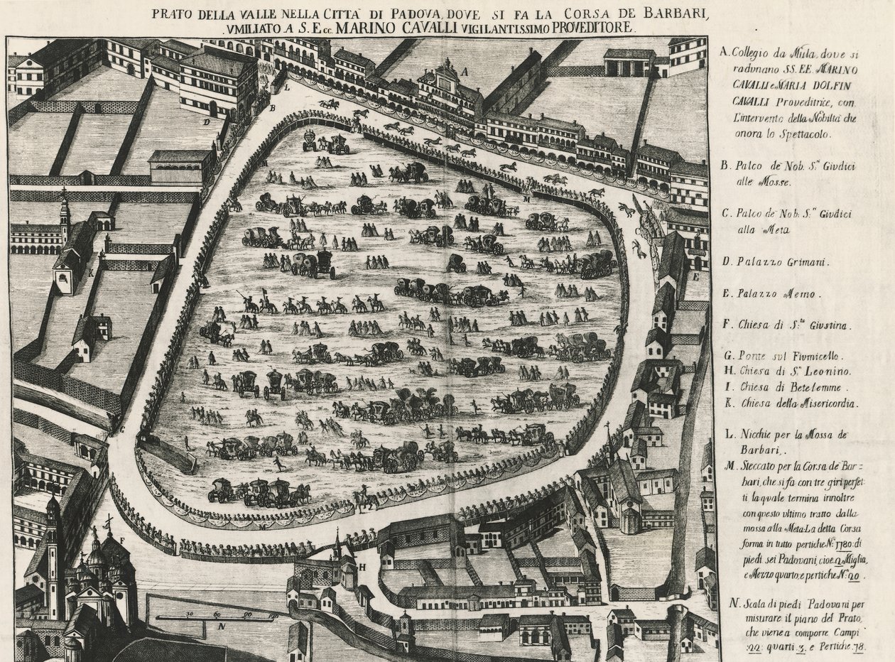 Antigo layout do Prato della Valle, maior praça de Pádua, Itália de School Italian