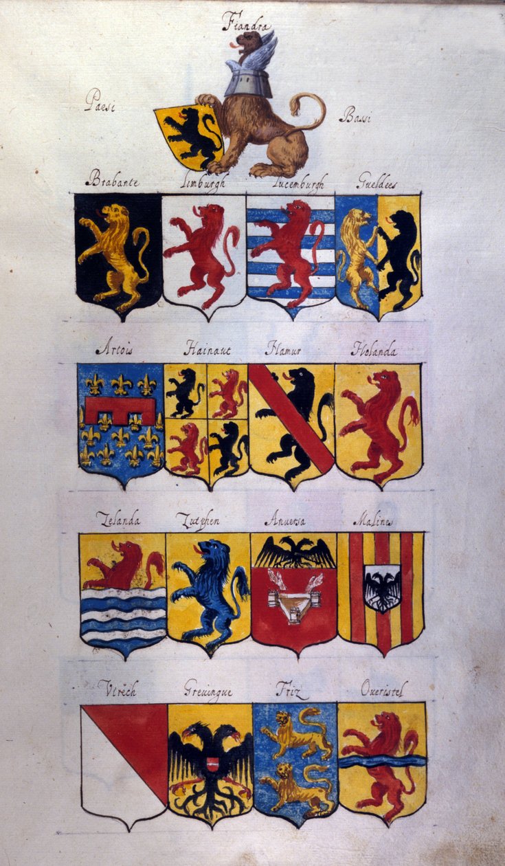 Blazon da Holanda (Holanda, Flandres, Hainaut) com dragões, Archivio di Stato de Milão de School Italian