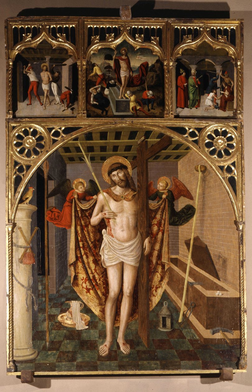 Cristo em Mártir- Altarpiece da escola de Bréa, Igreja de Santa Madalena, Biot de School Italian