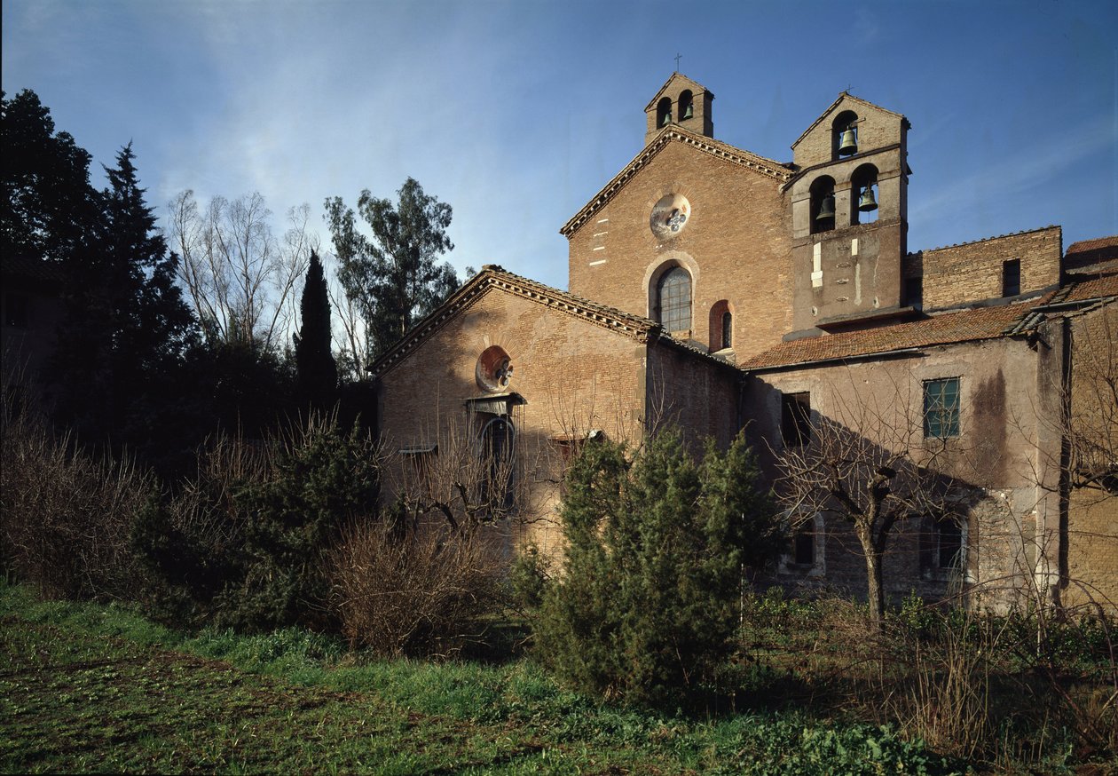 Vista exterior da igreja de São Vicente e Santo Antastásio da Abadia das Três Fontes (Tre-Fontane) (Chiesa dei Santi Vincenzo e Anastasio alle Tre Fontane) (Vista exterior da igreja de São Vicente e Anastasio, Abbazia delle Tre Fontane) 625-1 de School Italian