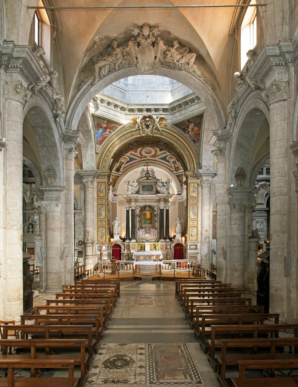 Vista interior da Basílica de Santa Maria del Popolo (Vista interior da Igreja de Santa Maria del Popolo) Século XV a XVII Roma Itália de School Italian