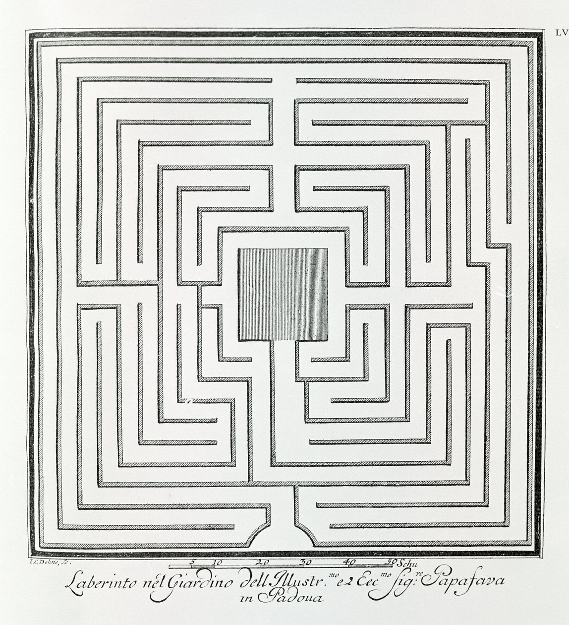 Labirinto do jardim de Villa Papafava, Pádua, de "Villas, jardins e paisagens em Veneza" de A. Volkamer (gravura) de School Italian