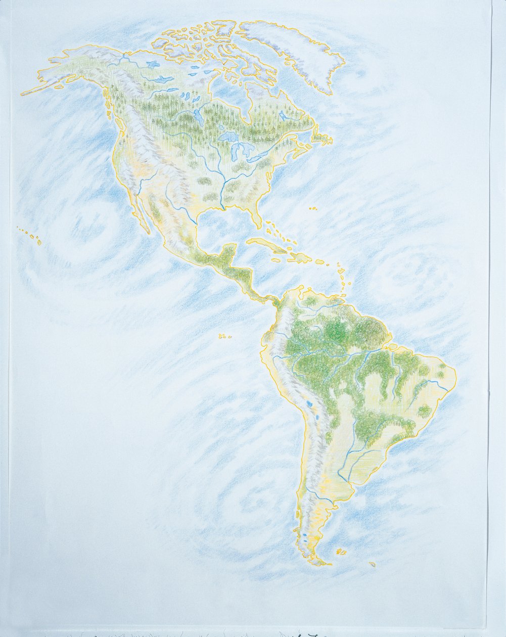 Mapa físico da América (cor litho) de School Italian
