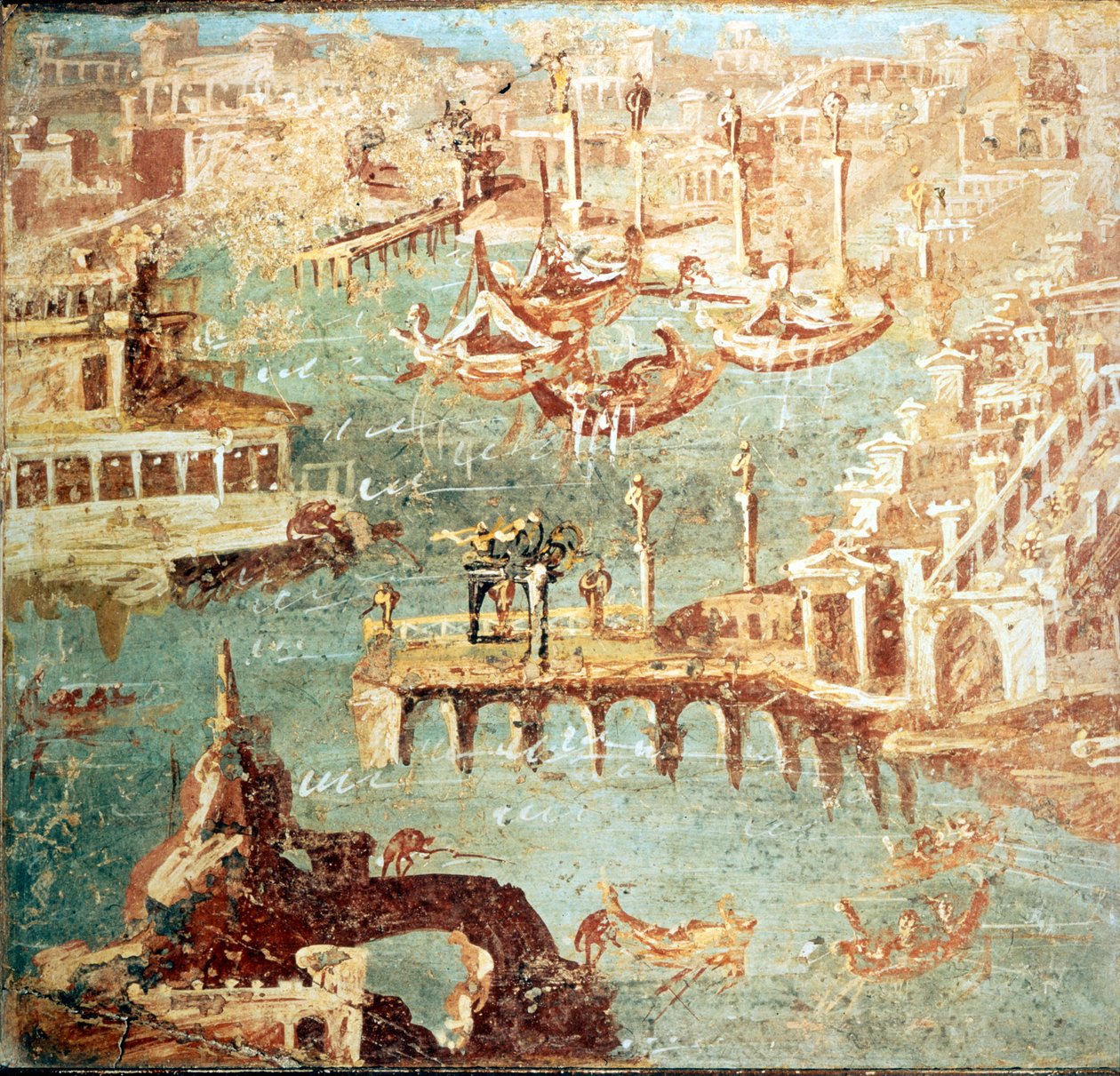 Porto de Pozzuoli (Pozzuoli) perto de Nápoles.Museo Nazionale de Nápoles de School Italian