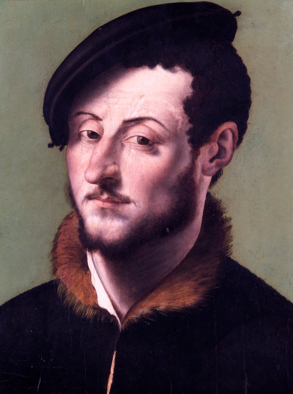 Retrato de um homem (óleo sobre painel de álamo) de School Italian