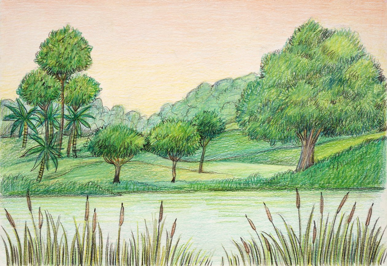 Pré-história - Terciária - reconstrução do ambiente natural (cor litho) de School Italian