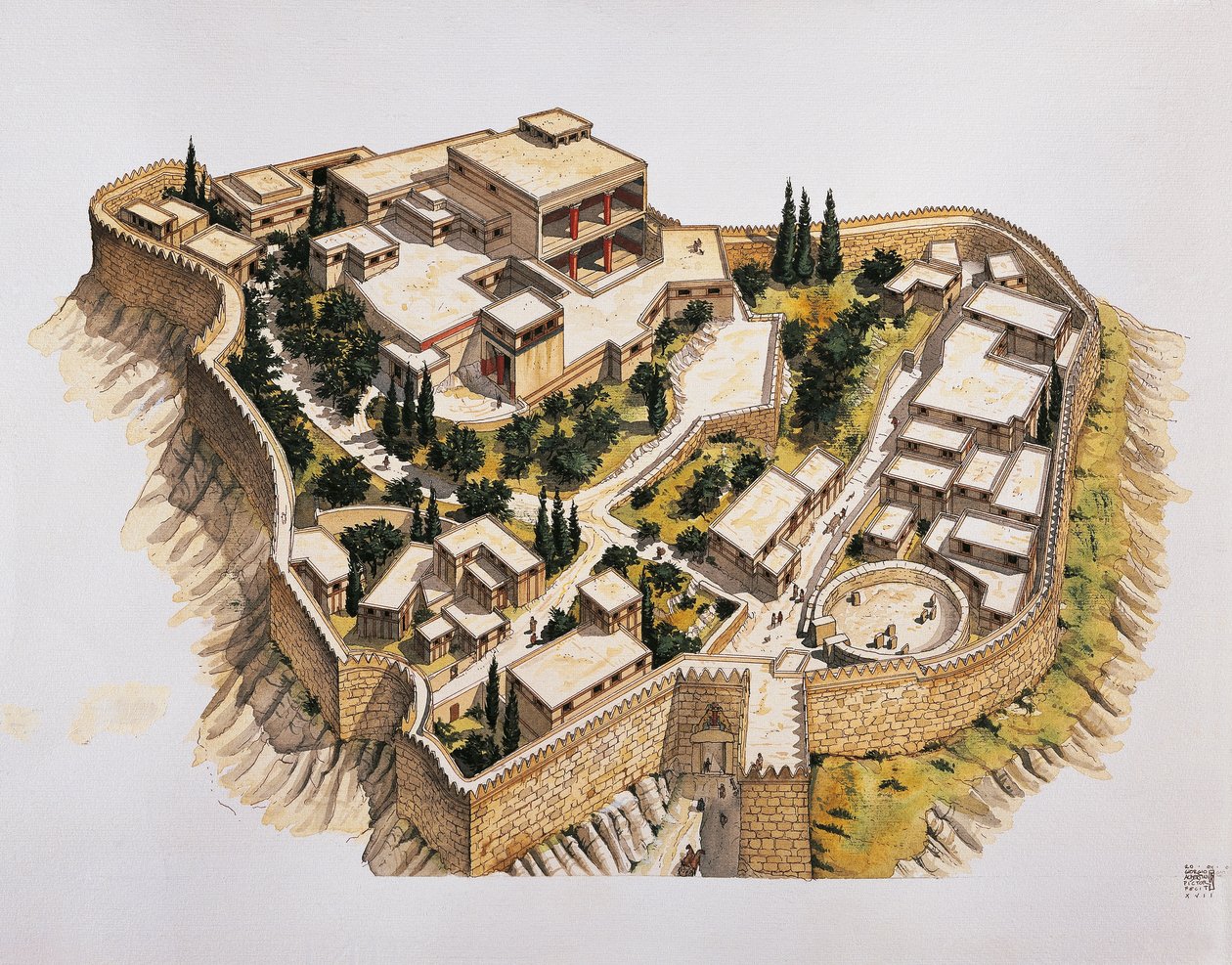 Reconstrução de Micenas antigas (cor litho) de School Italian