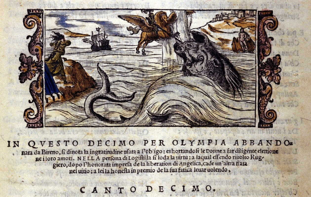 Cena do poema cavalheiresco de "Orlando Furioso" de Ludovico Ariosto (1474 - 1533) X L
