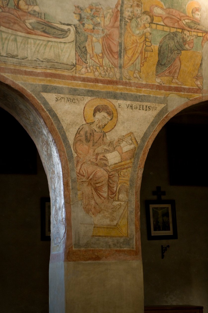 São Marcos escrevendo o evangelho (fresco) de School Italian