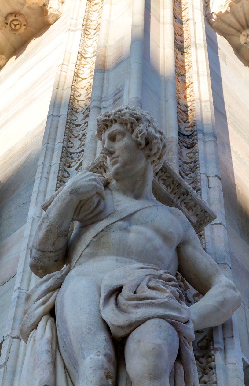 Telamon da fachada da catedral de Milão, Lombardia, Itália, Detalhe de School Italian