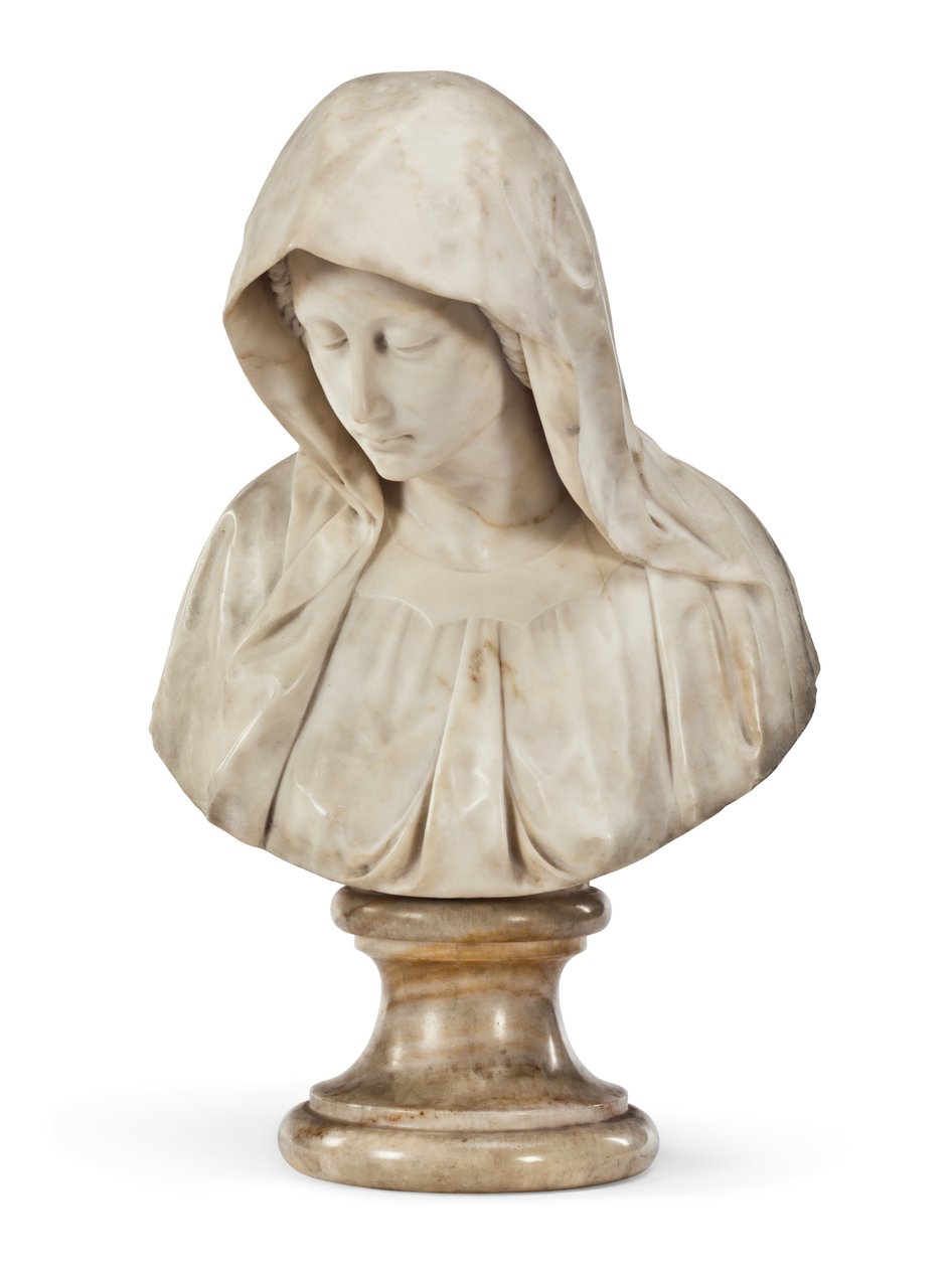 The Sorrowing Virgin (mármore sobre base de alabastro) de School Italian