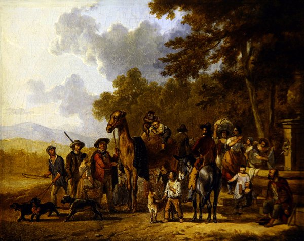 Viajantes com Camelo (óleo sobre tela) de School Italian