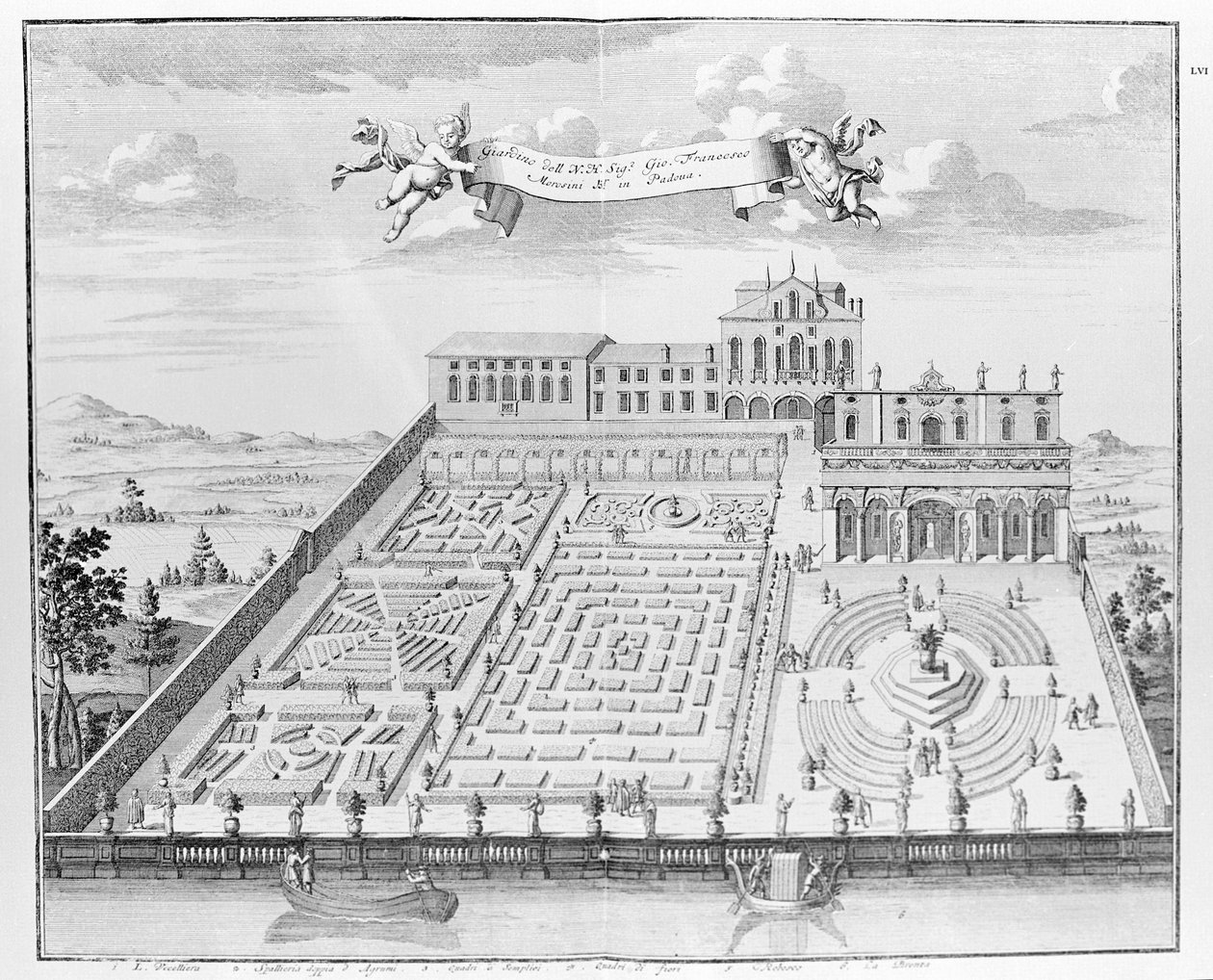 Villa Papafava de "Villas, Gardens and Landscape in Venice" de A. Volkamer (gravura) de School Italian