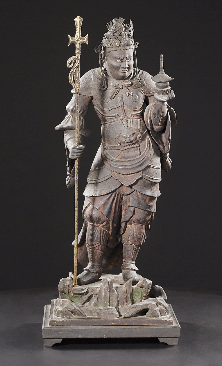 Bishamonten, período Kamakura (madeira, metal, folha de ouro e pigmento) de Japanese School