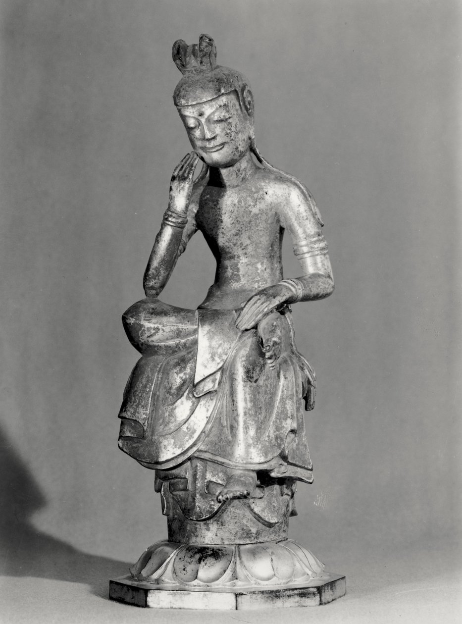 Bodhisattva sentado em postura meditativa, c.645-794 (bronze dourado) (foto p - b) de Japanese School