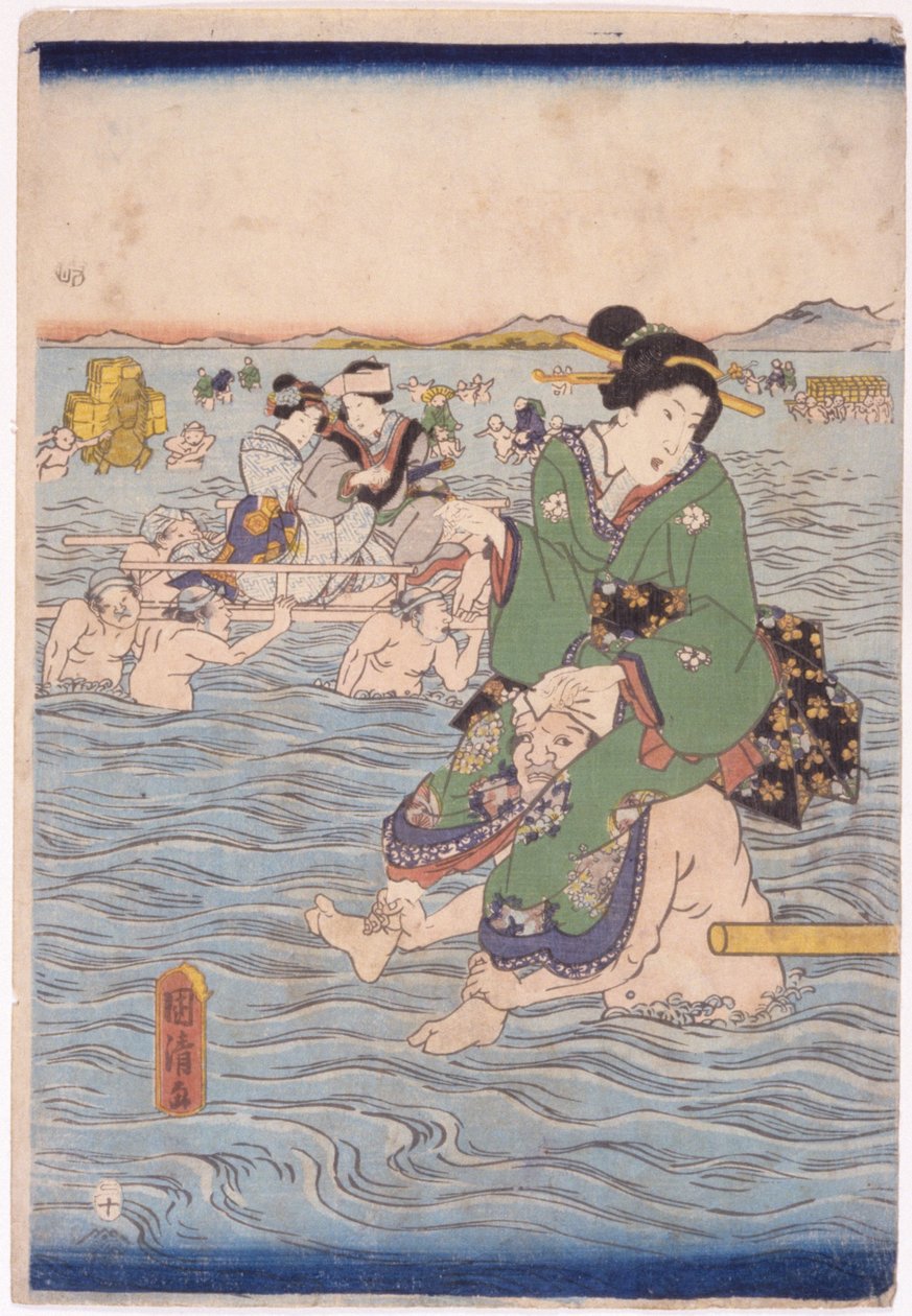Carregado através do rio (xilogravura a cores) de School Japanese