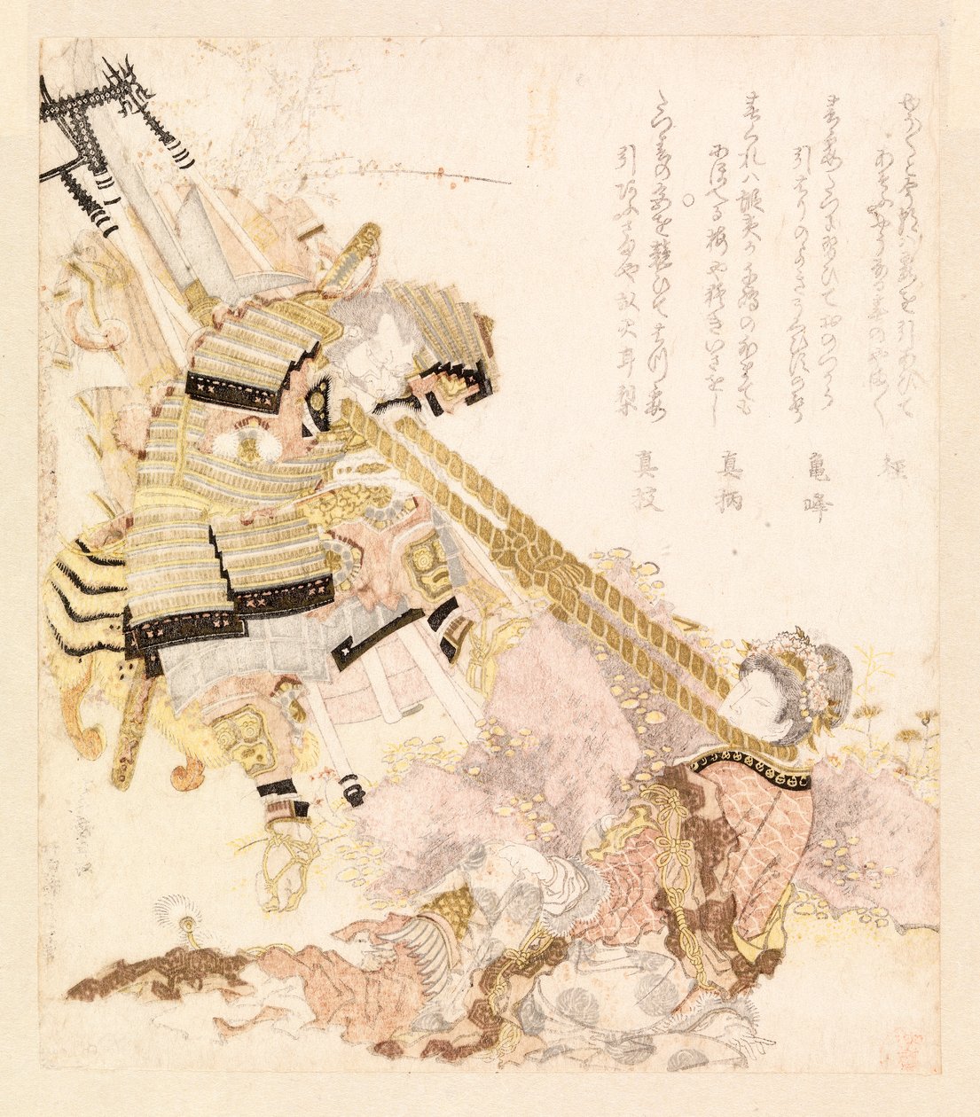 Representação de um conto lendário (xilogravura a cores) de School Japanese