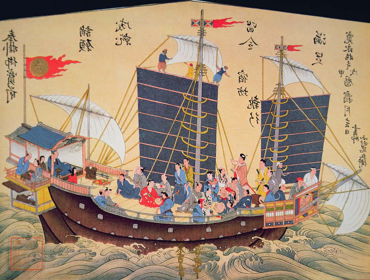 Navio mercante japonês do século XVIII (impressão em bloco de madeira) de School Japanese