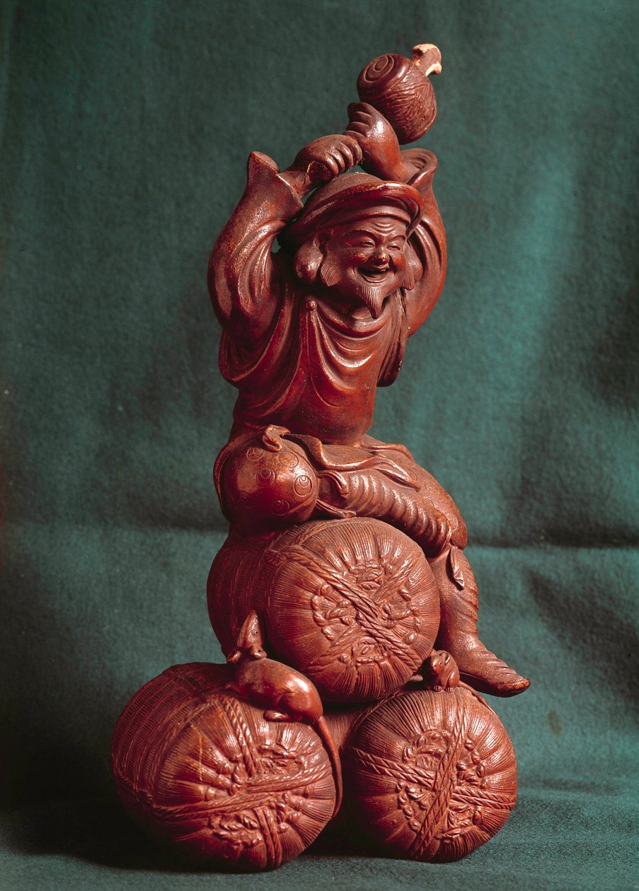 Arte japonesa: o deus japonês Daikoku (Daikokuten), protetores dos agricultores e deus da agricultura. Paris, Museu Guimet, Museu Nacional de Arte Asiática de Japanese School