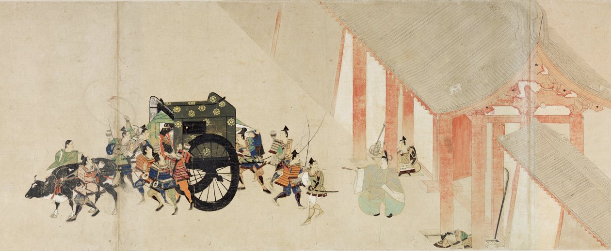 Recit illustre de la rebellion de Heiji (1159-1160) (Visite imperiale a Rokuhara) (Ilustrated Tale of The Civil War, The Imperial Visit to Rokuhara) - Oeuvre anonyme, aquarelle et encre sur papier, deuxieme rouleau de School Japanese