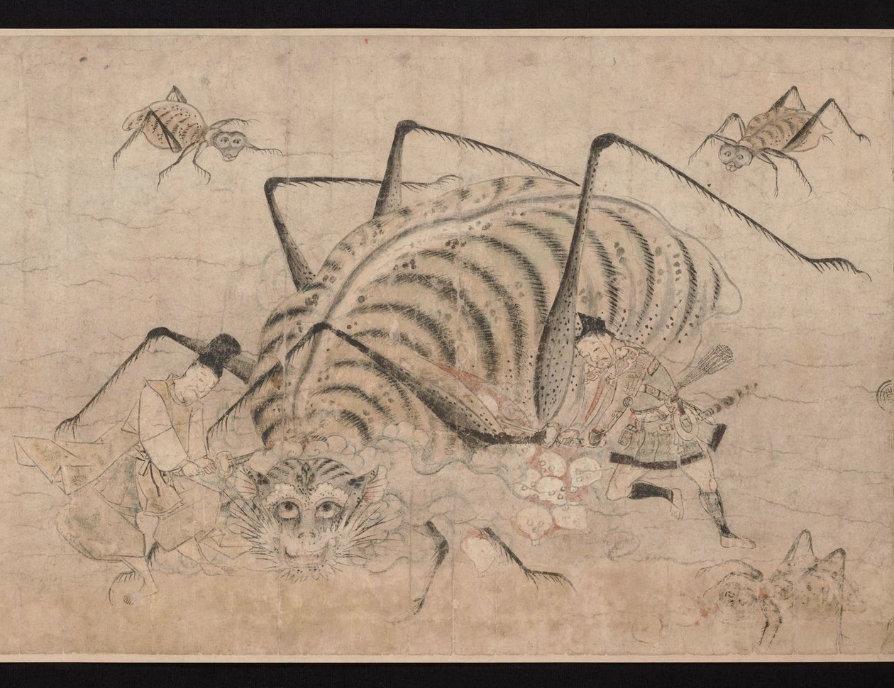 Yorimitsu mata Tsuchigumo (demónio aranha) (Yoriitsu mata Tsuchigumo) Detalhe do pergaminho Tsuchigumo no Soshi Emaki - Trabalho anónimo, aguarela sobre papel de School Japanese