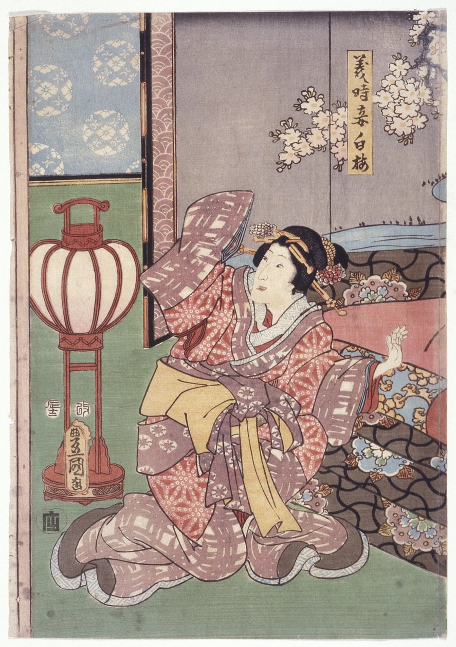 Yoshitoki'S Wife, Shiraume (xilogravura colorida)