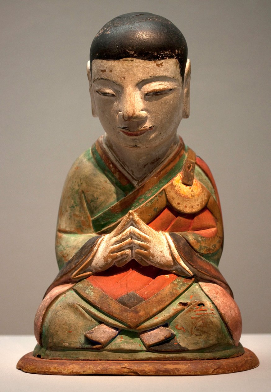 Arhat. Madeira talhada em policromia, período Joseon (Choson) de School Korean