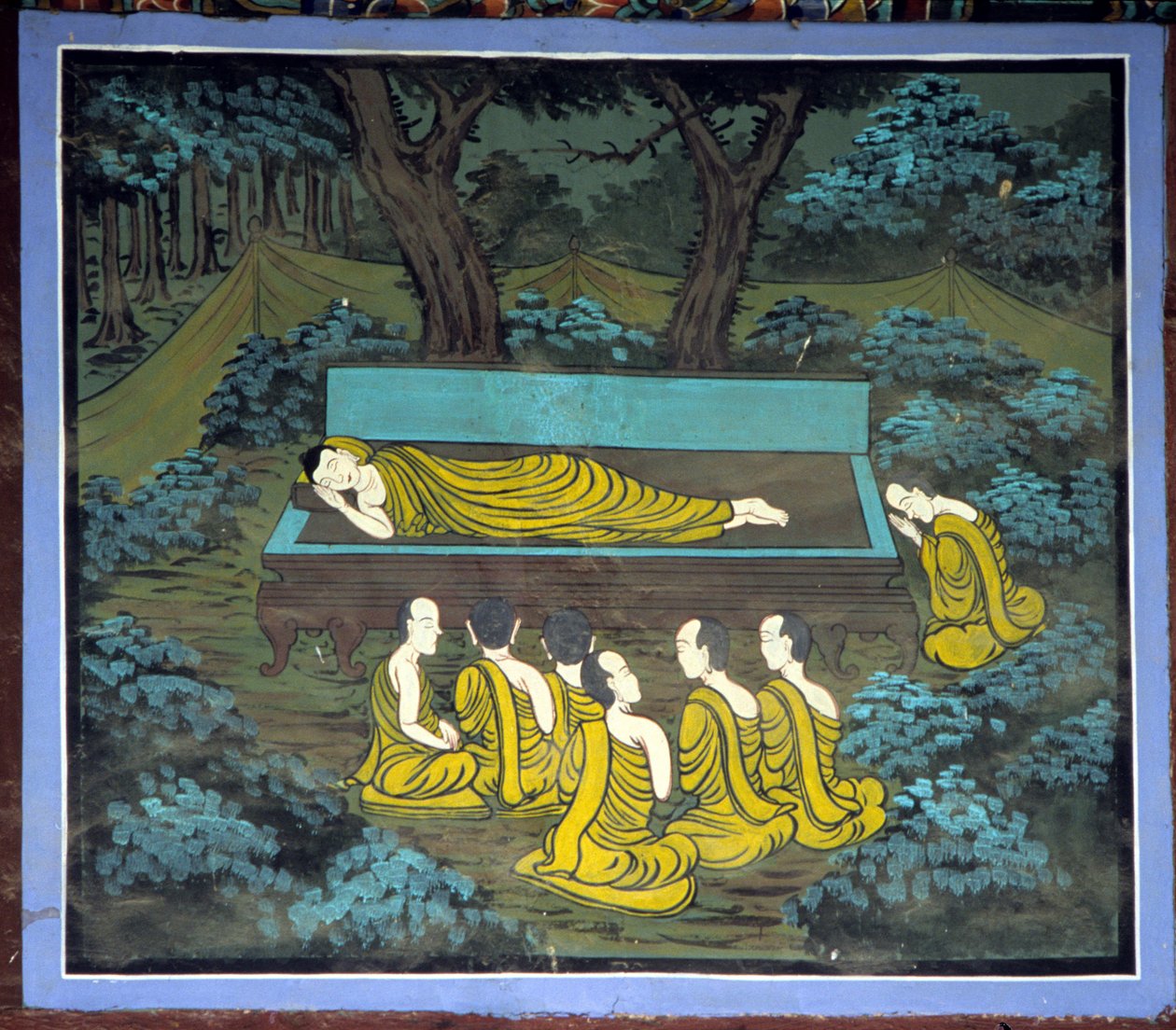 Buda e os seus alunos. Fresco no Templo de Yongju, região de Suwon, Coreia. de School Korean