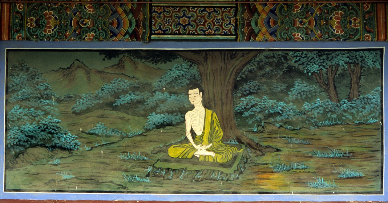 Buda em meditação. Fresco no Templo de Yongju, região de Suwon, Coreia. de School Korean