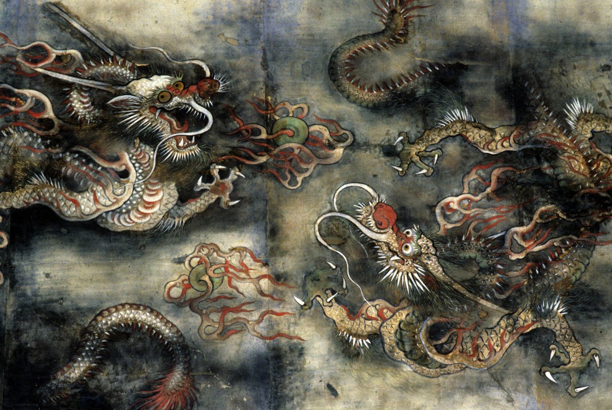 Dragões, decoração do templo budista de Pongwon, Seul, Coreia. de School Korean