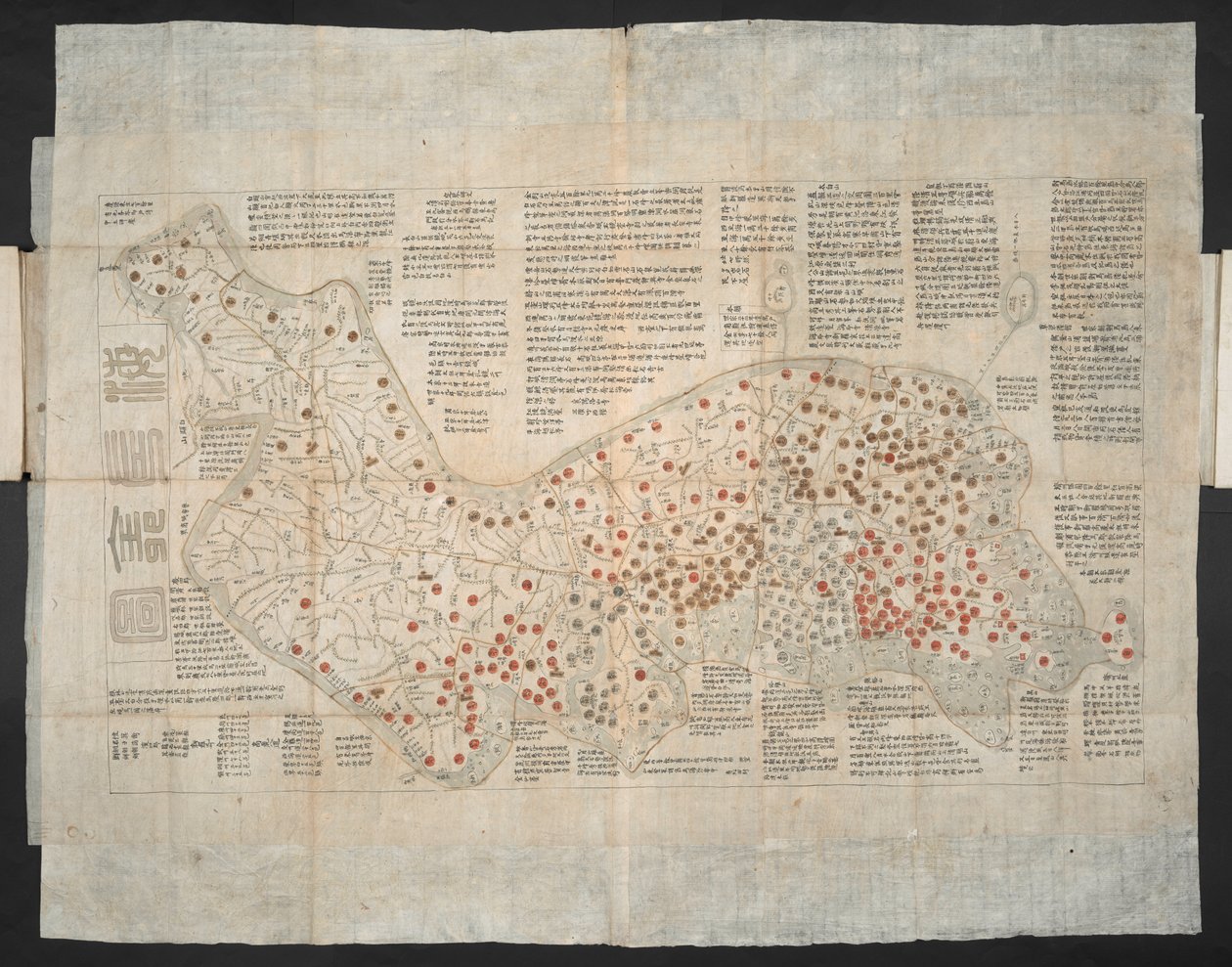 Haejwa chondo - um mapa da península coreana originalmente criado c.1820 (gravura colorida) de School Korean