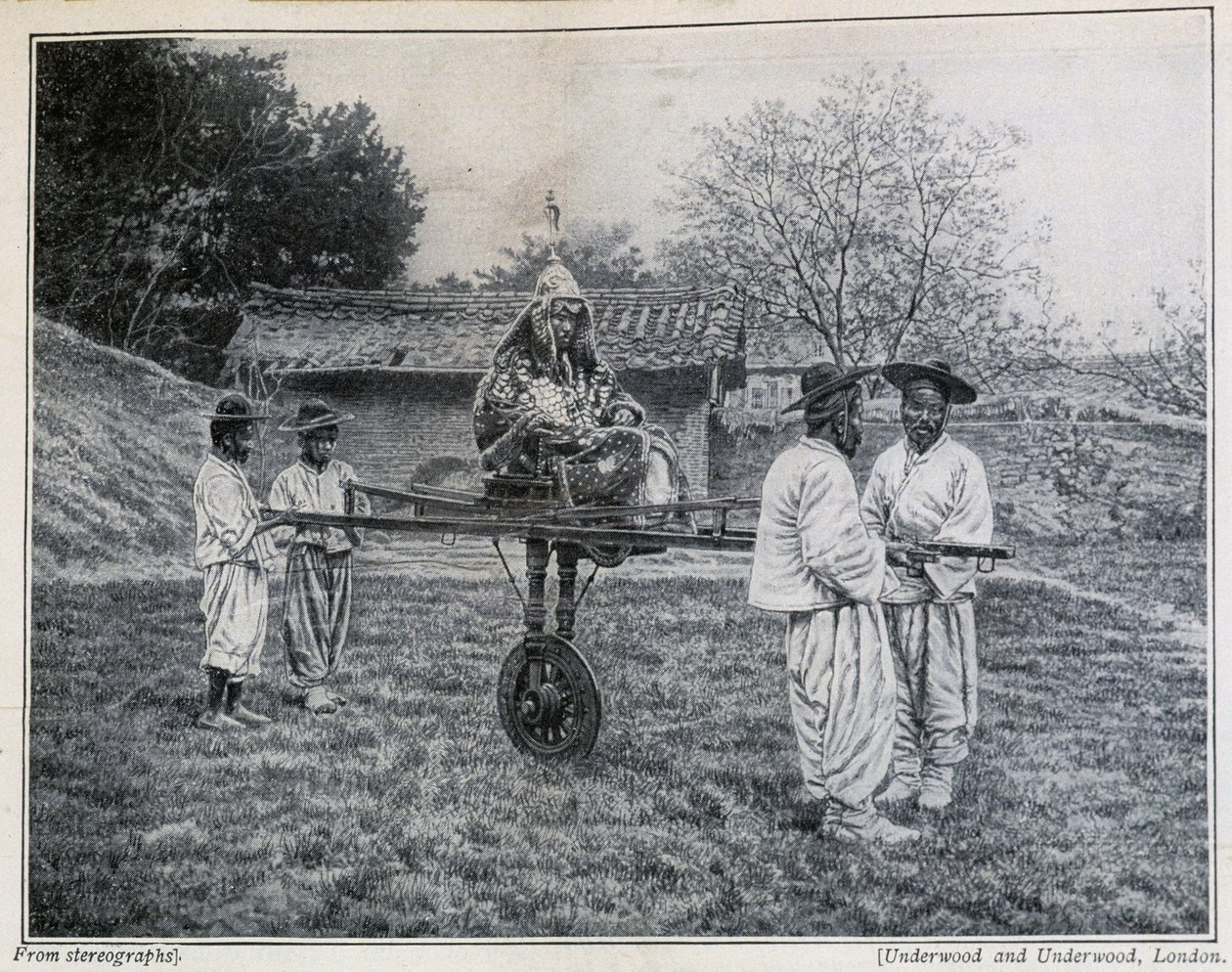 Oficial militar coreano, numa cadeira de sedan, a ir a uma audiência imperial de School Korean