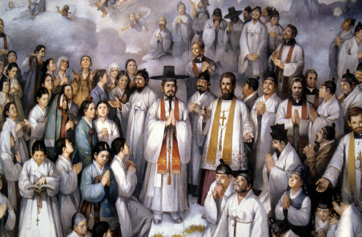 Representação de 93 coreanos e 10 missionários franceses martirizados na Coreia no século XIX. de School Korean