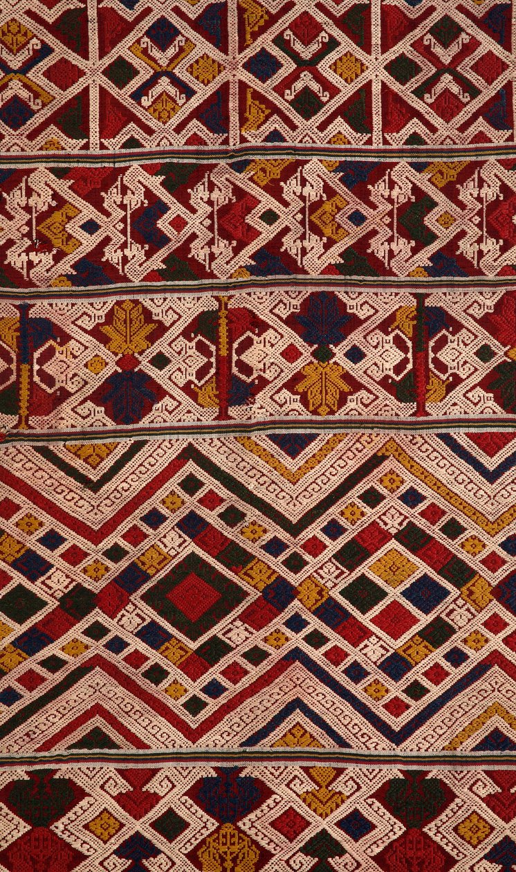 Detalhe de um phaa sabai feito por tecelões de Tai Nuea ou Tai Daeng de Hua Phan, Laos (têxtil) de School Laotian