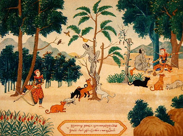 Ilustrações de histórias budistas, c.1920 (cor litho) de School Laotian