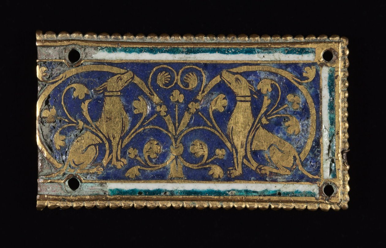 Placa, provavelmente de um Santuário Relíquio, c.1200-1250 (cobre dourado, esmalte champlevé) de School Mosan