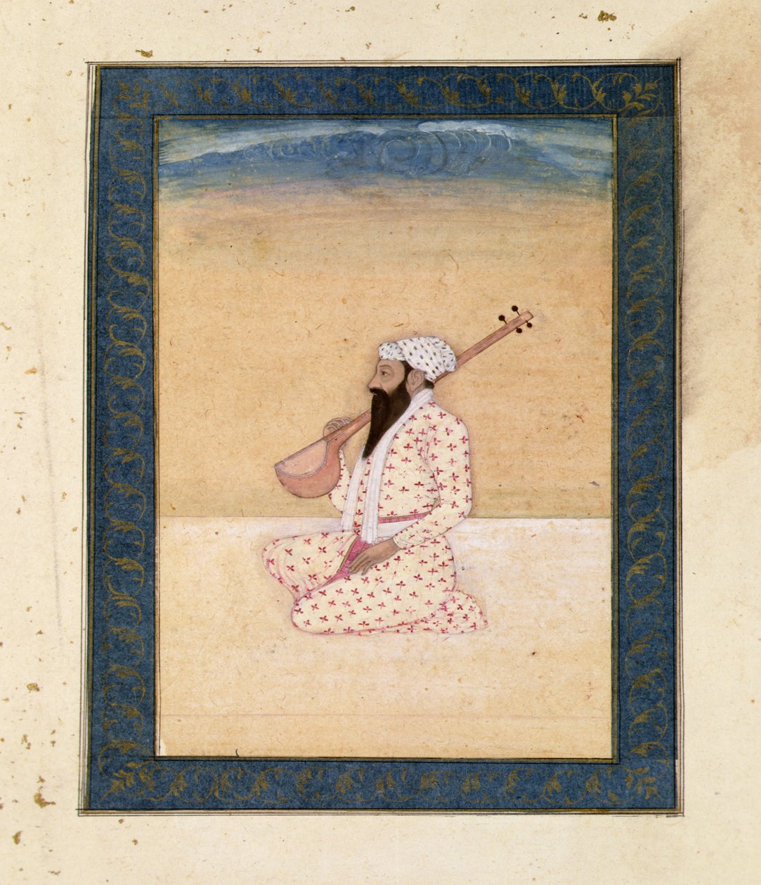 Um Tambura Player barbudo, do Grande Álbum Clive de School Mughal