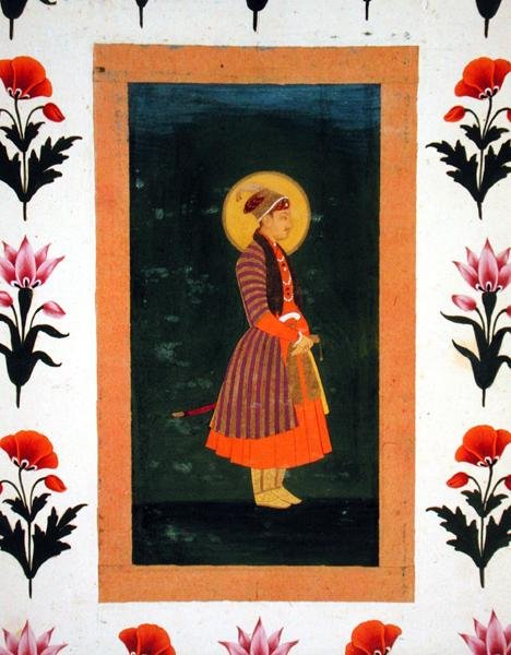 Retrato em pé de uma régua, do Pequeno Clive Album de School Mughal