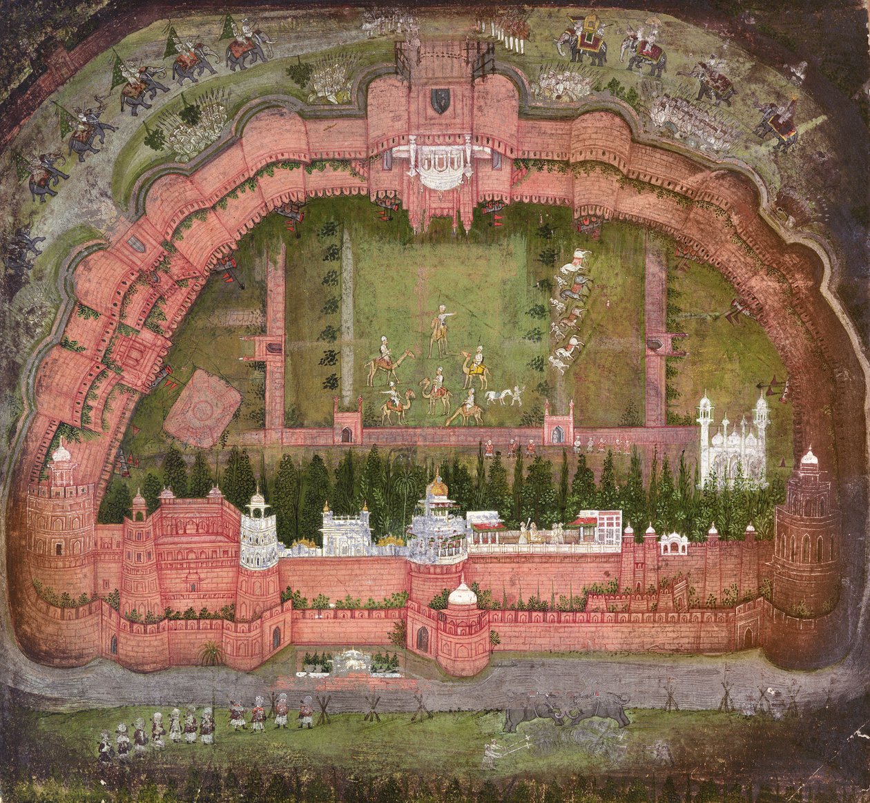The Red Fort, Agra, Johnson Álbum VII nº 1 numerado 11, c.1750 (guache sobre papel) de School Mughal