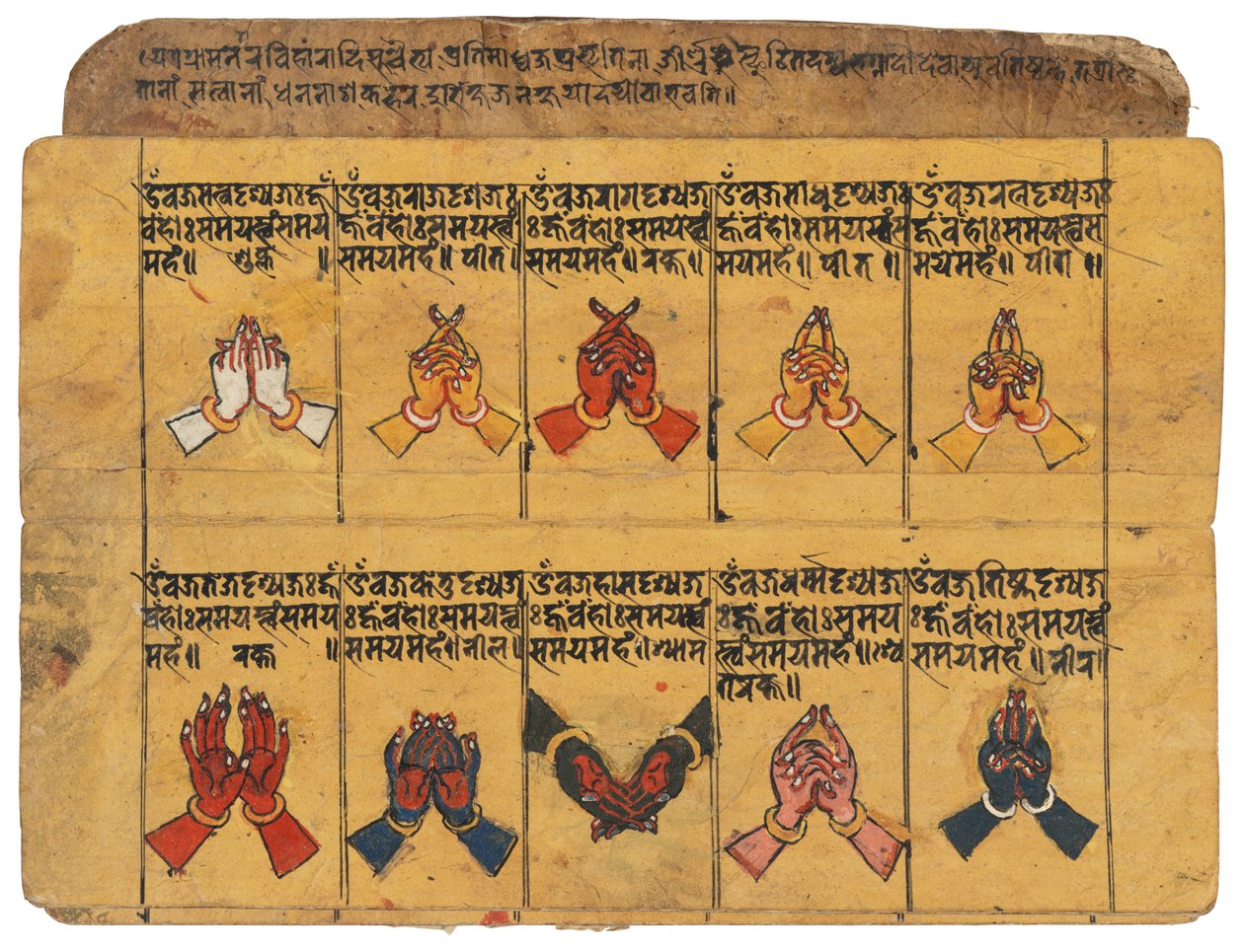 Um manuscrito de Thyasapu com ilustrações iconográficas de mudras, Nepal de School Nepalese